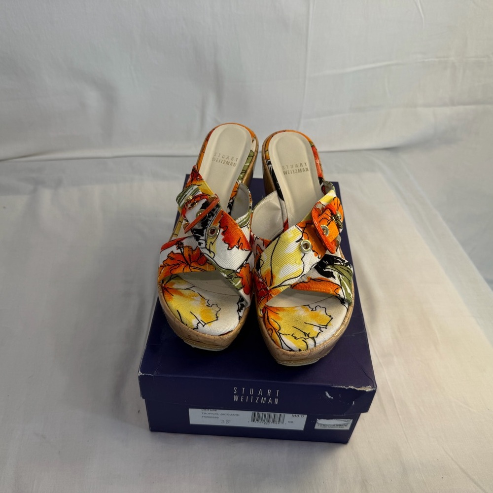 Stuart Weitzman Women's Wedge Sandals - Floral Orange and Yellow